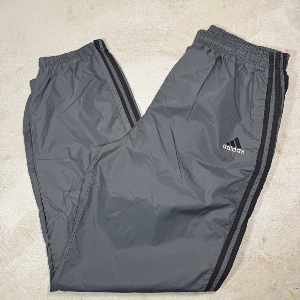 Vintage Adidas Windbreaker Track Pants Gray Black Stripe Mens L Lightweight 90s